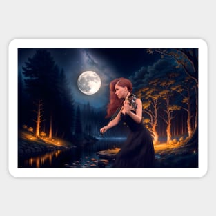 Girl play violin in the night park Sticker